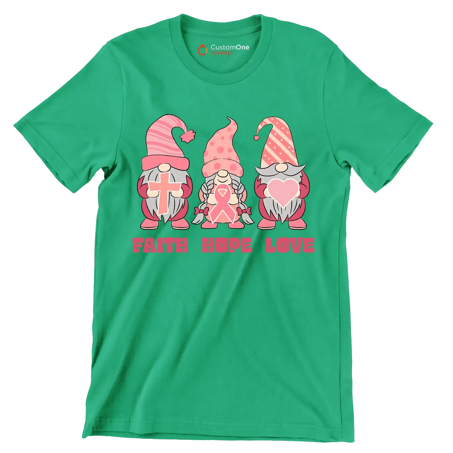 Fight Hope Love - Breast Cancer Awareness T-Shirt-Green-S-Custom One Express