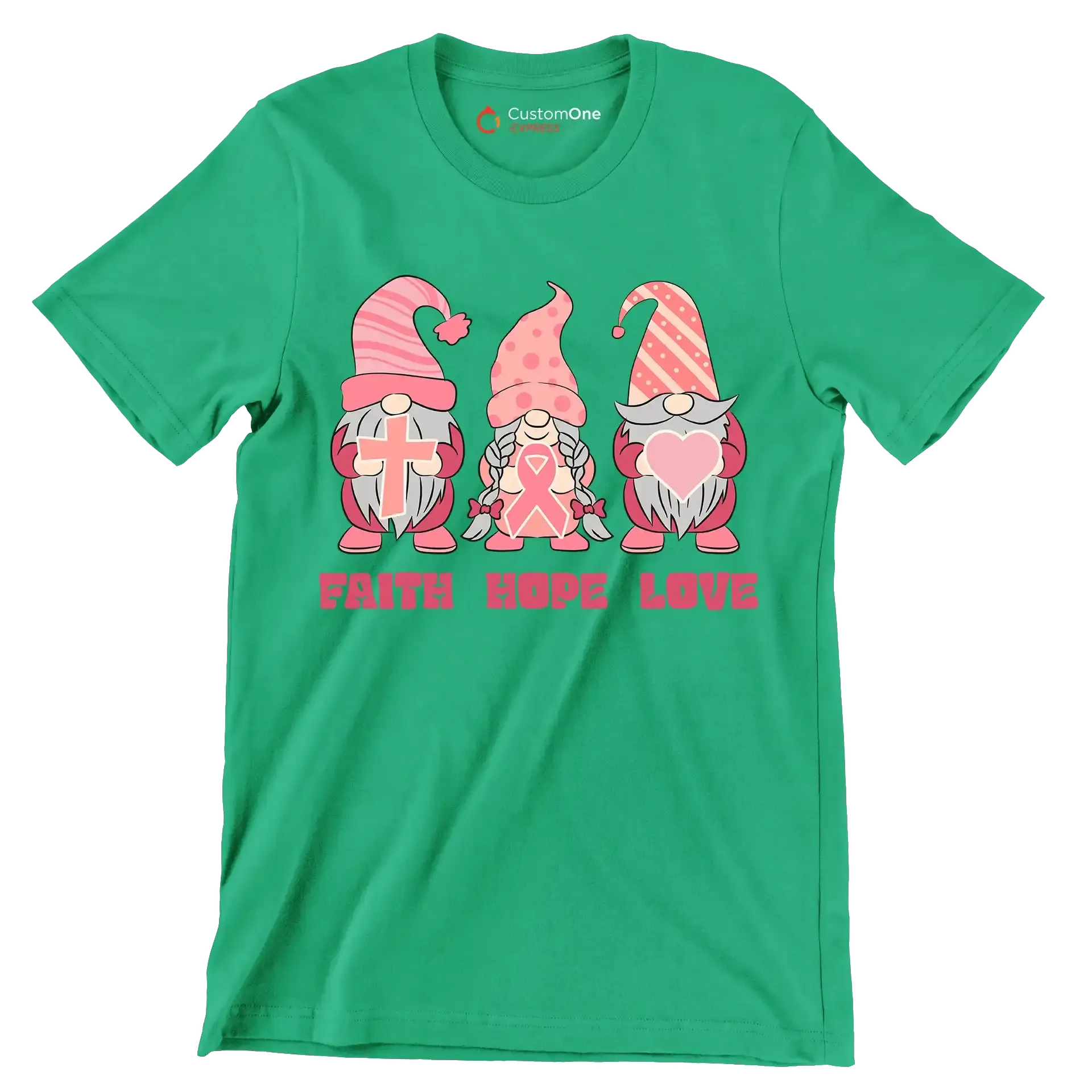 Fight Hope Love - Breast Cancer Awareness T-Shirt-Green-S-Custom One Express