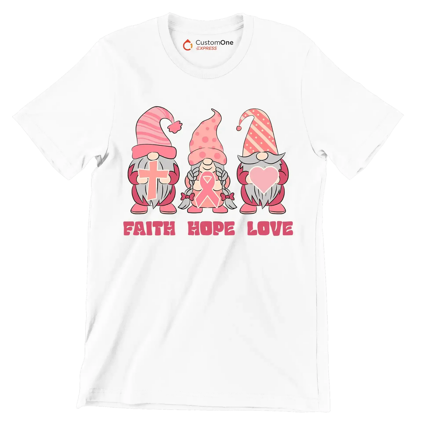 Fight Hope Love - Breast Cancer Awareness T-Shirt-White-S-Custom One Express