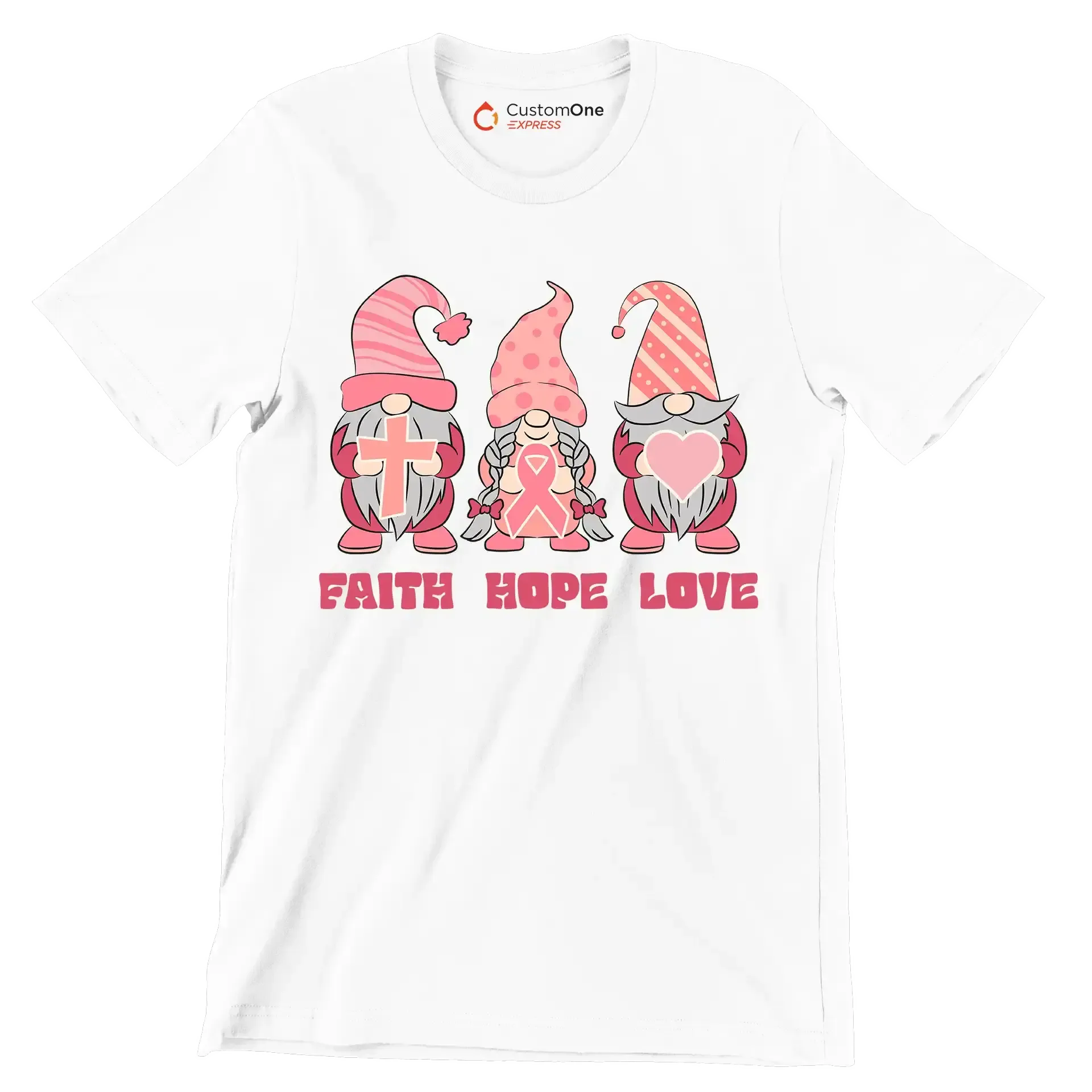 Fight Hope Love - Breast Cancer Awareness T-Shirt-White-S-Custom One Express