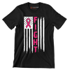 Fight Pink Ribbon American Flag - Breast Cancer Awareness T-Shirt-Black-S-Custom One Express