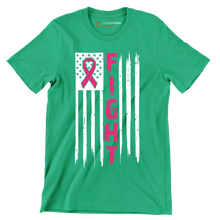 Fight Pink Ribbon American Flag - Breast Cancer Awareness T-Shirt-Green-S-Custom One Express