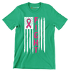 Fight Pink Ribbon American Flag - Breast Cancer Awareness T-Shirt-Green-S-Custom One Express