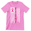 Fight Pink Ribbon American Flag - Breast Cancer Awareness T-Shirt-Pink-S-Custom One Express