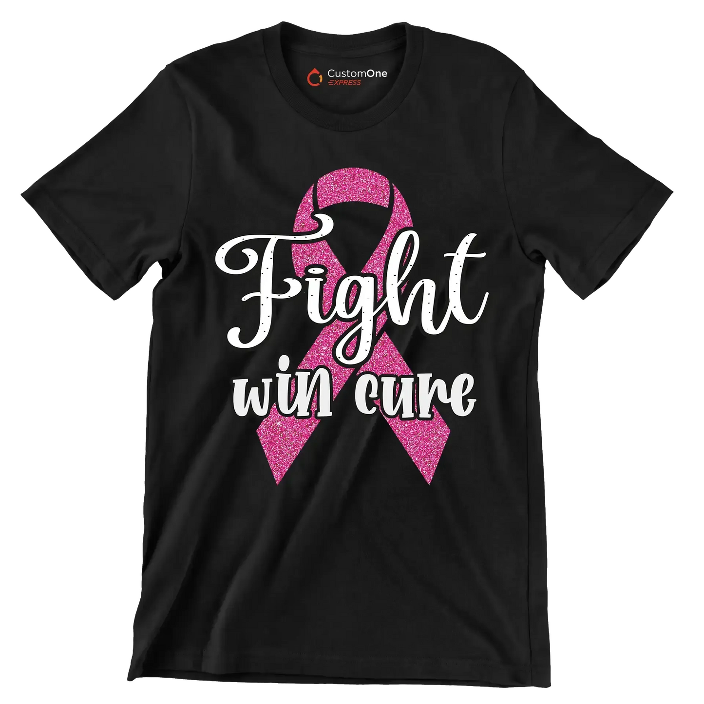 Fight Win Cure - Breast Cancer Awareness T-Shirt-Black-S-Custom One Express