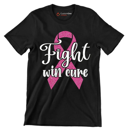 Fight Win Cure - Breast Cancer Awareness T-Shirt-Black-S-Custom One Express
