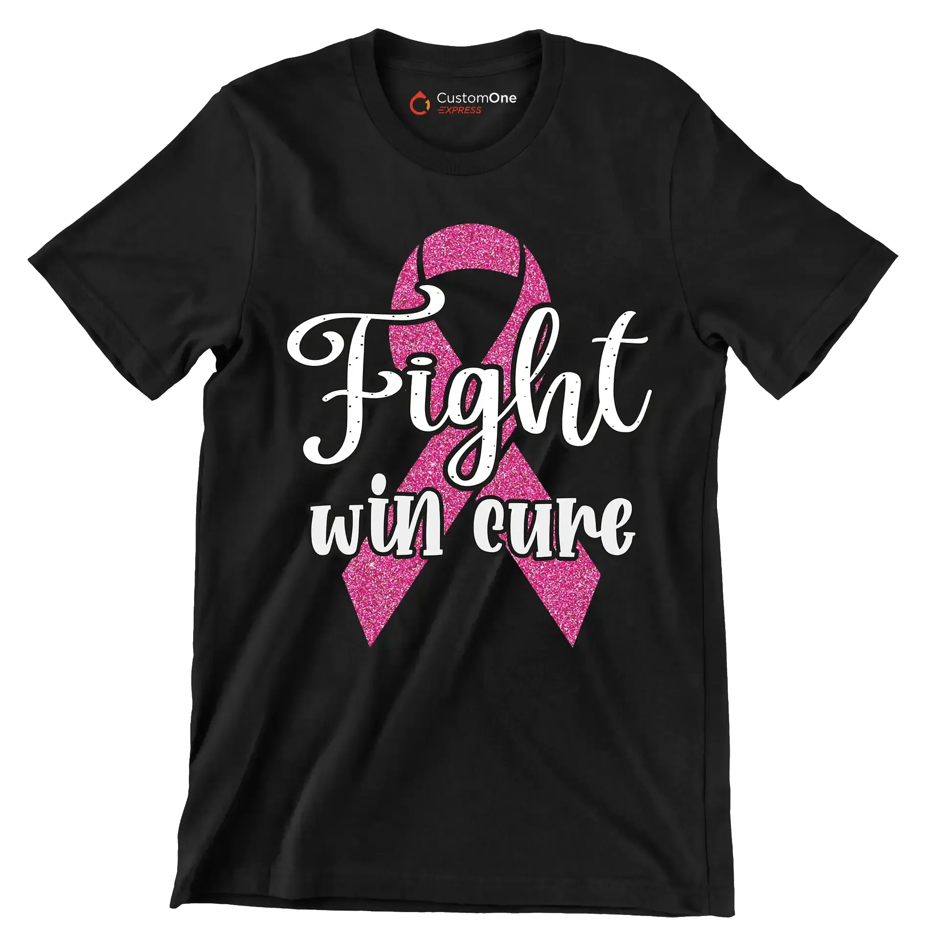 Fight Win Cure - Breast Cancer Awareness T-Shirt-Black-S-Custom One Express