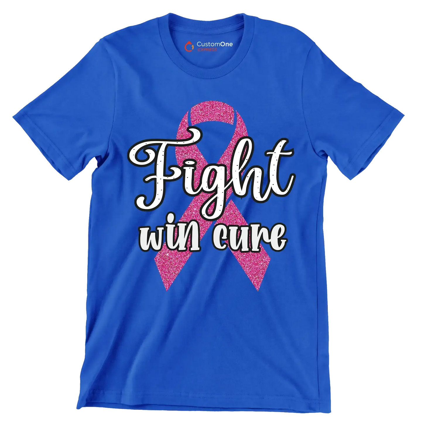 Fight Win Cure - Breast Cancer Awareness T-Shirt-Blue-S-Custom One Express
