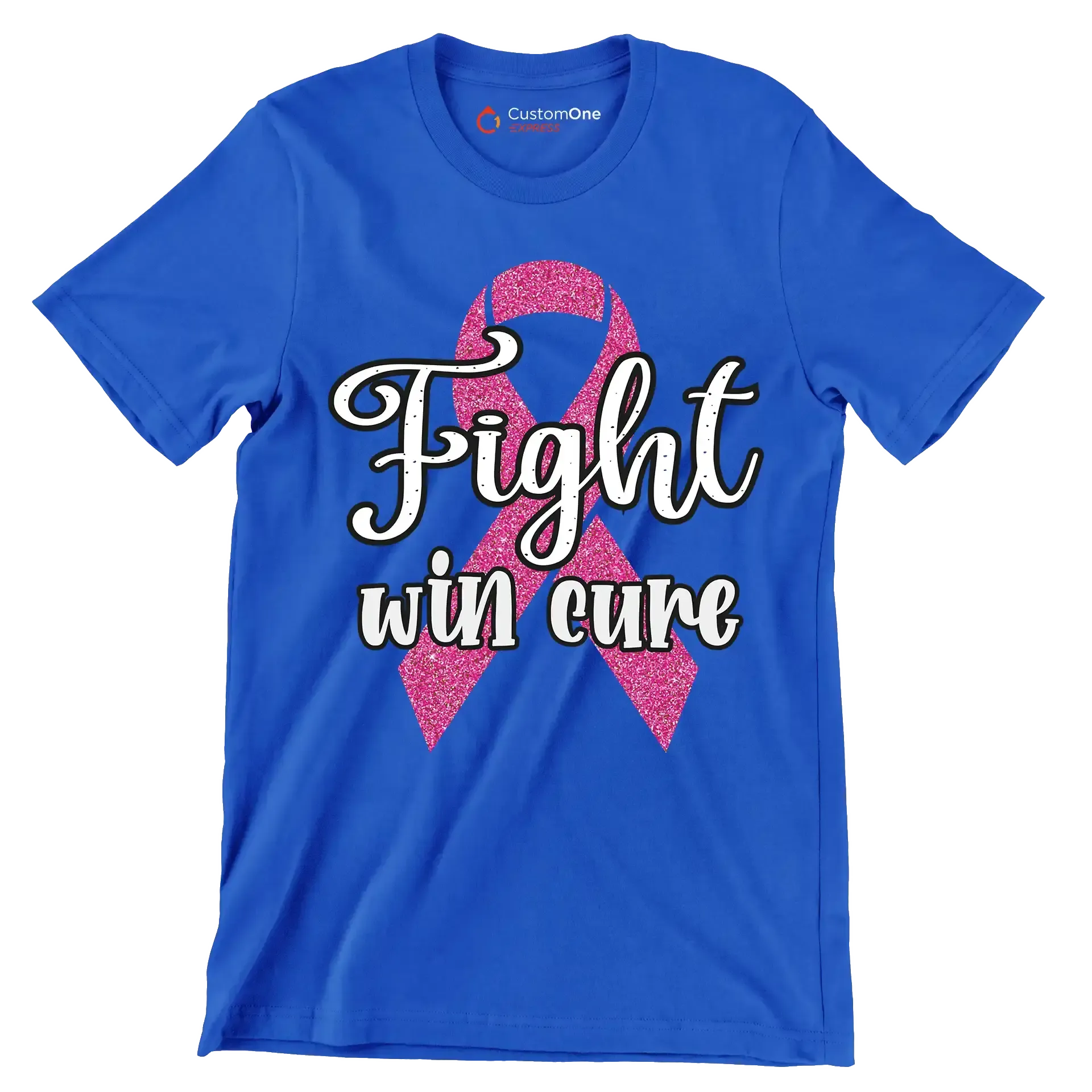 Fight Win Cure - Breast Cancer Awareness T-Shirt-Blue-S-Custom One Express