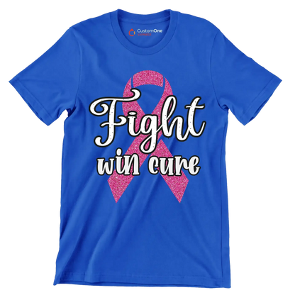 Fight Win Cure - Breast Cancer Awareness T-Shirt-Blue-S-Custom One Express