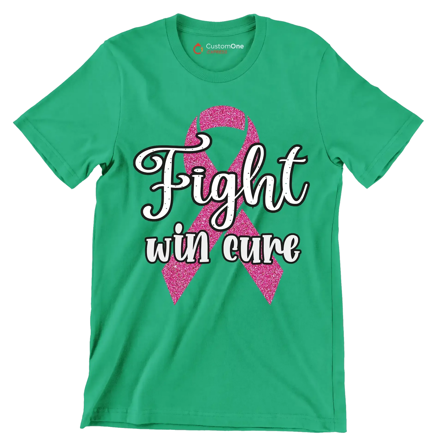 Fight Win Cure - Breast Cancer Awareness T-Shirt-Green-S-Custom One Express