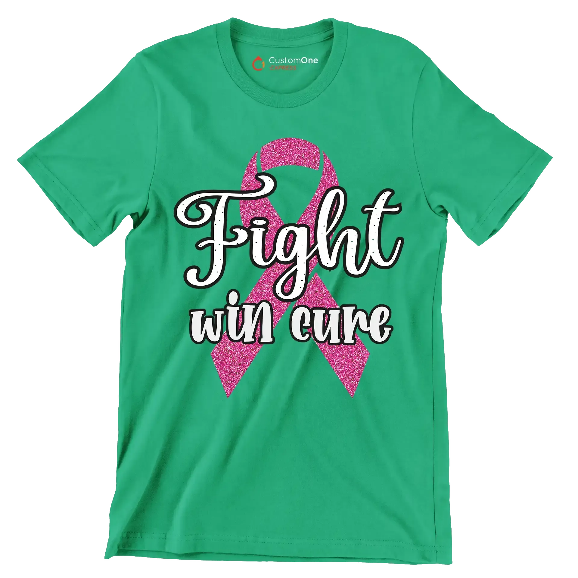 Fight Win Cure - Breast Cancer Awareness T-Shirt-Green-S-Custom One Express