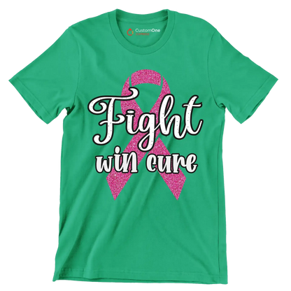 Fight Win Cure - Breast Cancer Awareness T-Shirt-Green-S-Custom One Express
