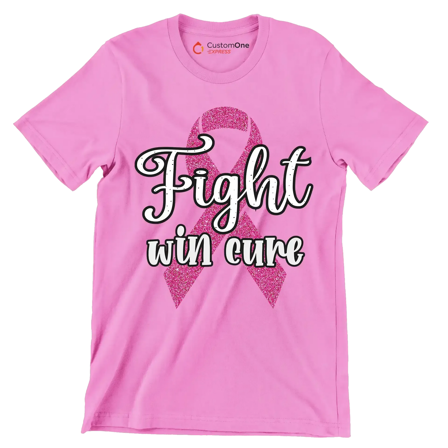 Fight Win Cure - Breast Cancer Awareness T-Shirt-Pink-S-Custom One Express