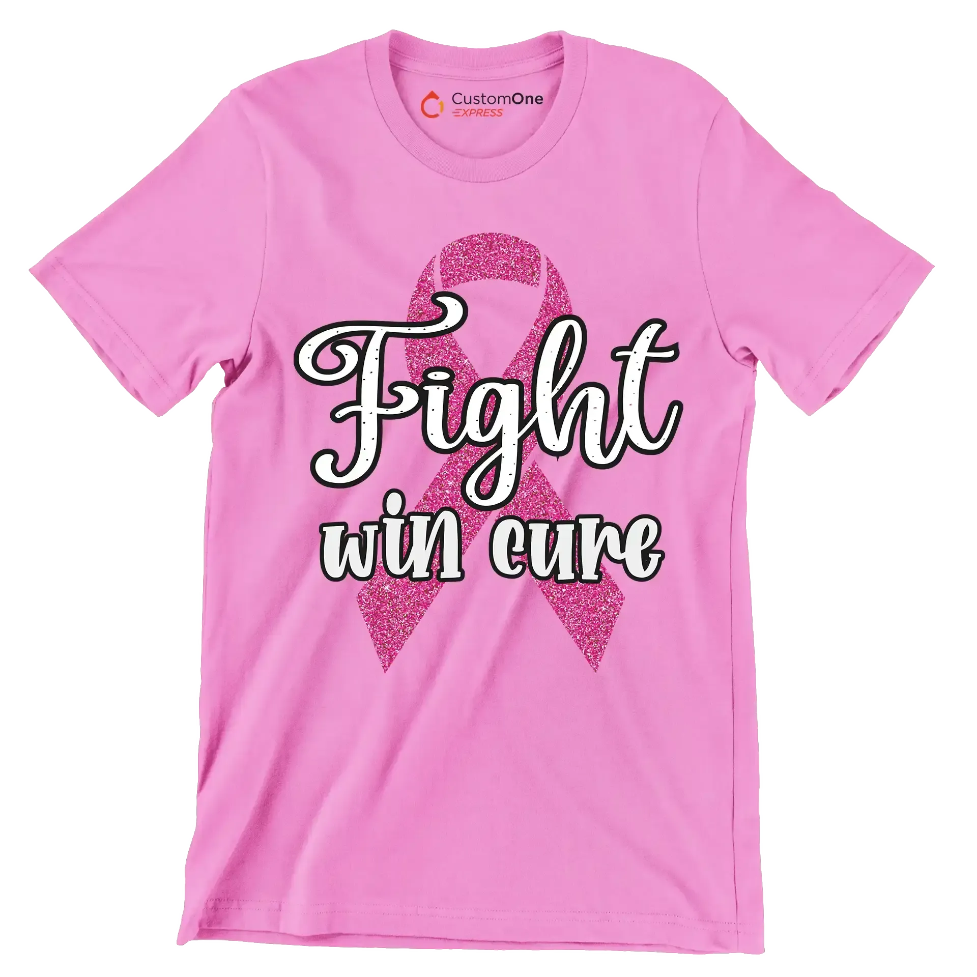 Fight Win Cure - Breast Cancer Awareness T-Shirt-Pink-S-Custom One Express