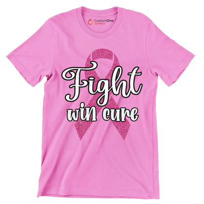 Fight Win Cure - Breast Cancer Awareness T-Shirt-Pink-S-Custom One Express