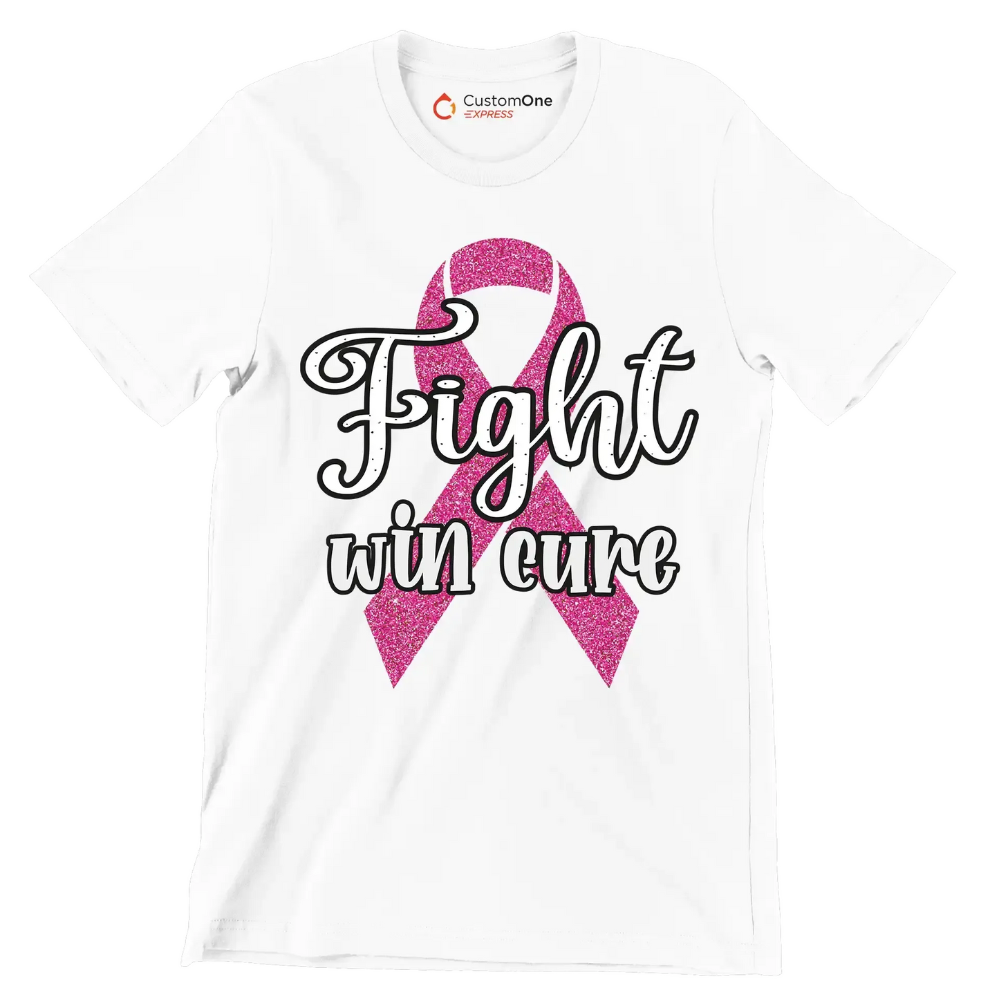 Fight Win Cure - Breast Cancer Awareness T-Shirt-White-S-Custom One Express