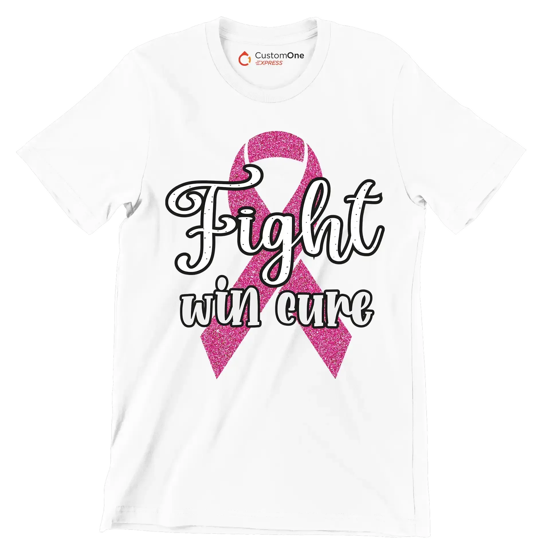 Fight Win Cure - Breast Cancer Awareness T-Shirt-White-S-Custom One Express
