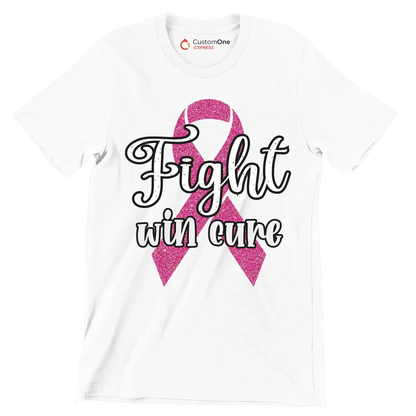 Fight Win Cure - Breast Cancer Awareness T-Shirt-White-S-Custom One Express