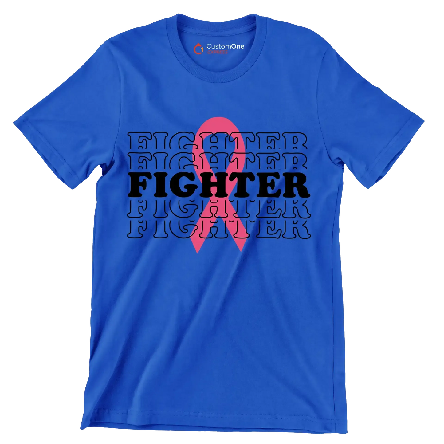 Fighter - Breast Cancer Awareness T-Shirt-Blue-S-Custom One Express