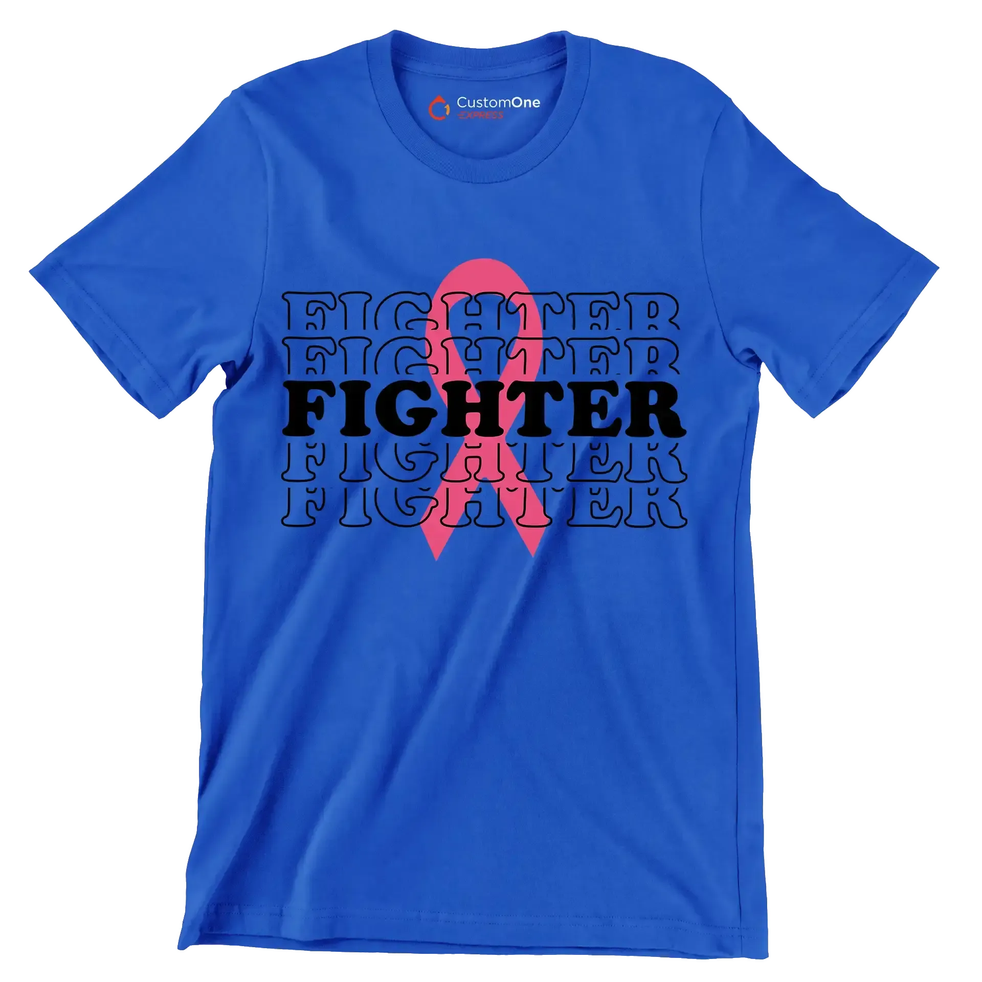 Fighter - Breast Cancer Awareness T-Shirt-Blue-S-Custom One Express