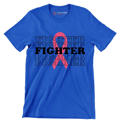 Fighter - Breast Cancer Awareness T-Shirt-Blue-S-Custom One Express