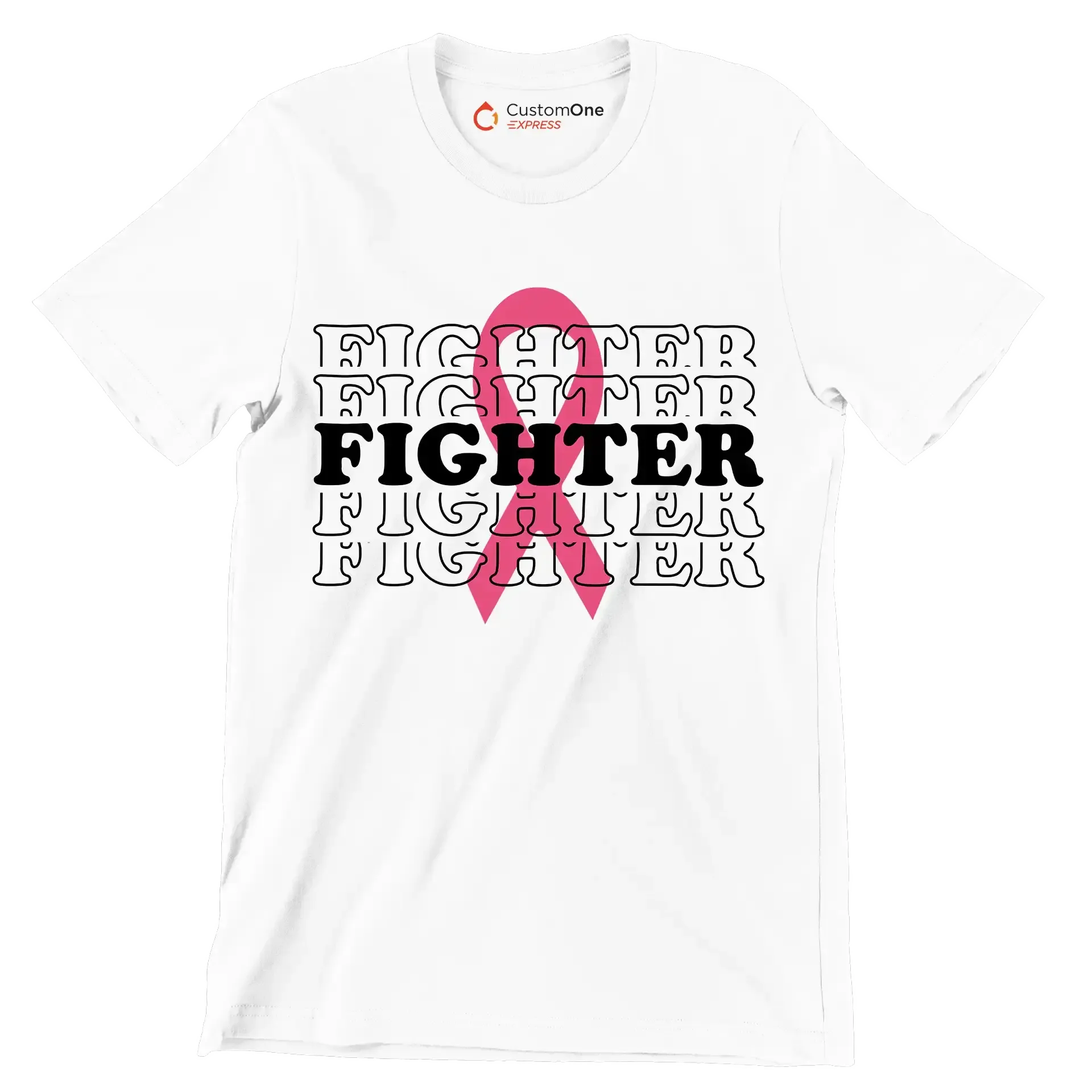 Fighter - Breast Cancer Awareness T-Shirt-White-S-Custom One Express