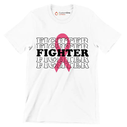 Fighter - Breast Cancer Awareness T-Shirt-White-S-Custom One Express