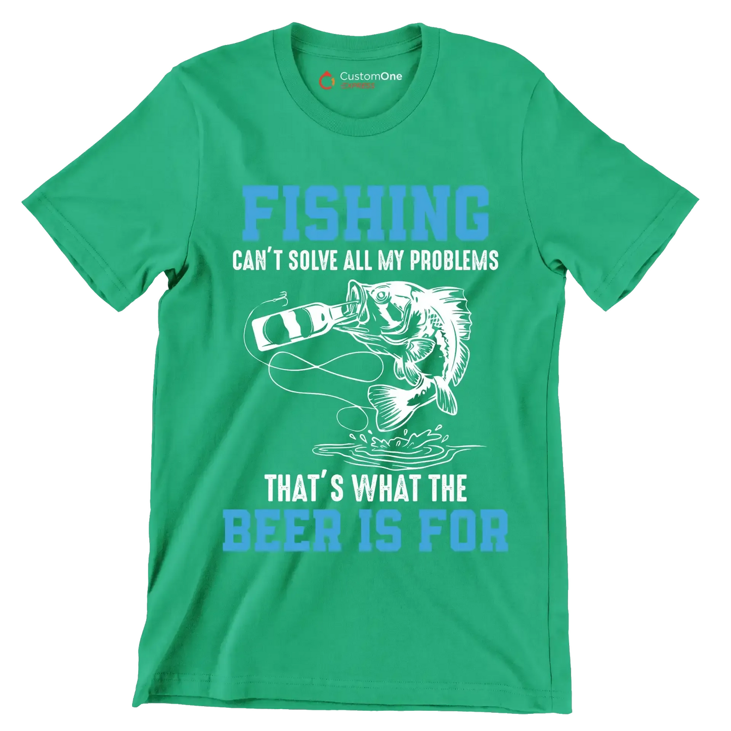 Fishing can't solve all my problems that's what the beer is for - Fishing Themed T-Shirt-Green-S-Custom One Express