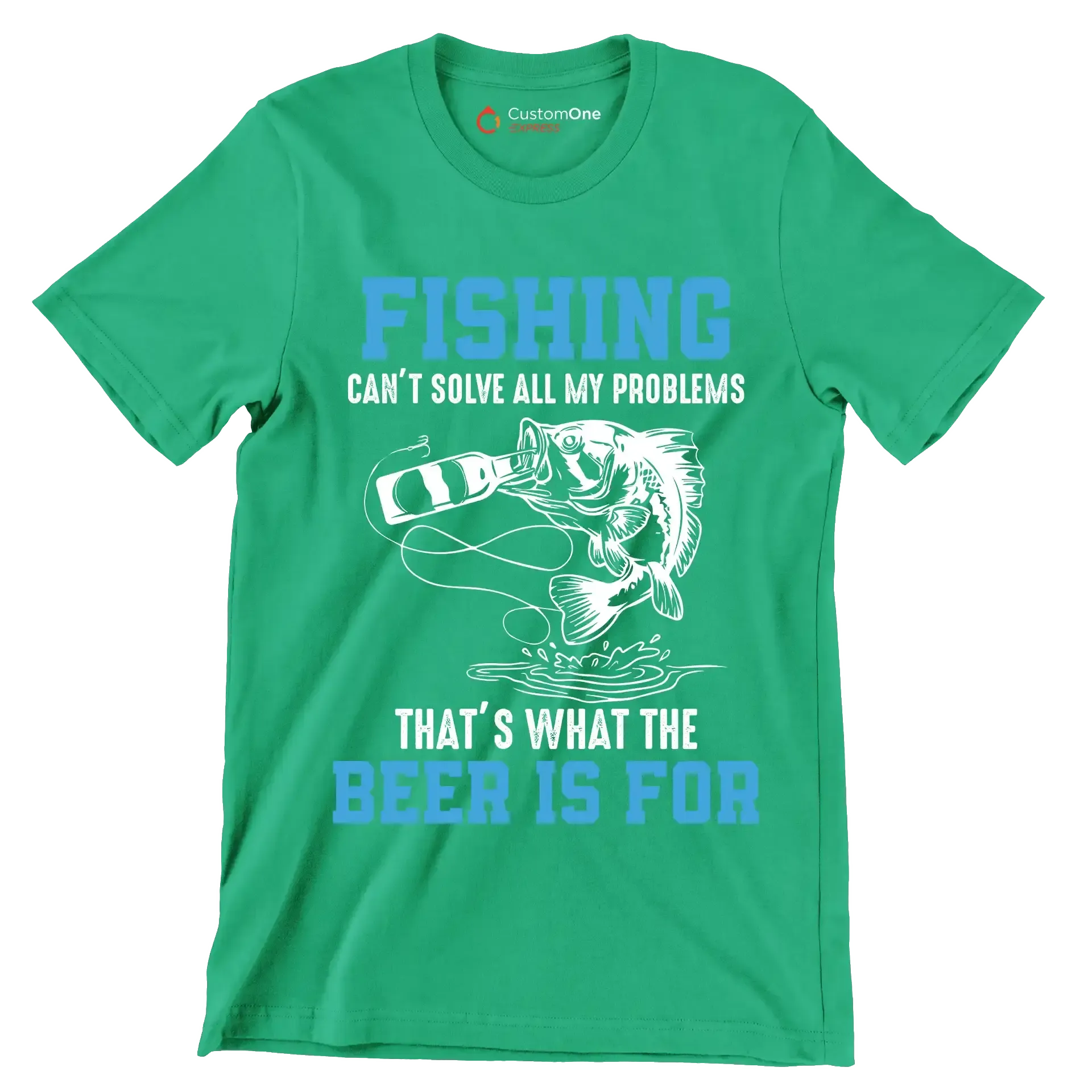 Fishing can't solve all my problems that's what the beer is for - Fishing Themed T-Shirt-Green-S-Custom One Express