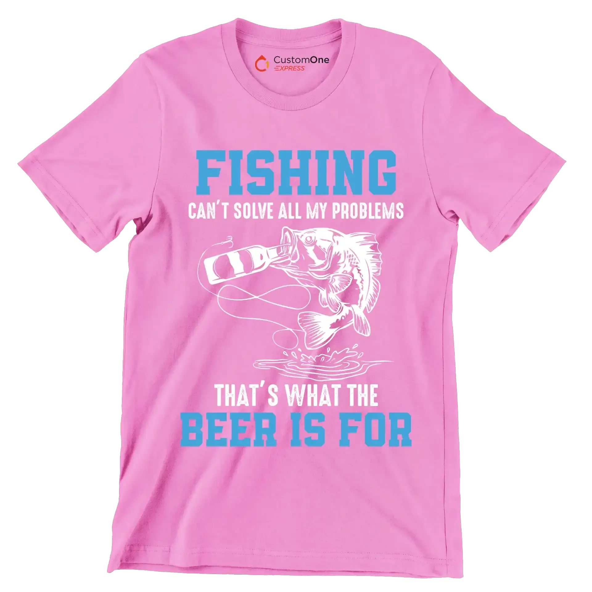 Fishing can't solve all my problems that's what the beer is for - Fishing Themed T-Shirt-Pink-S-Custom One Express