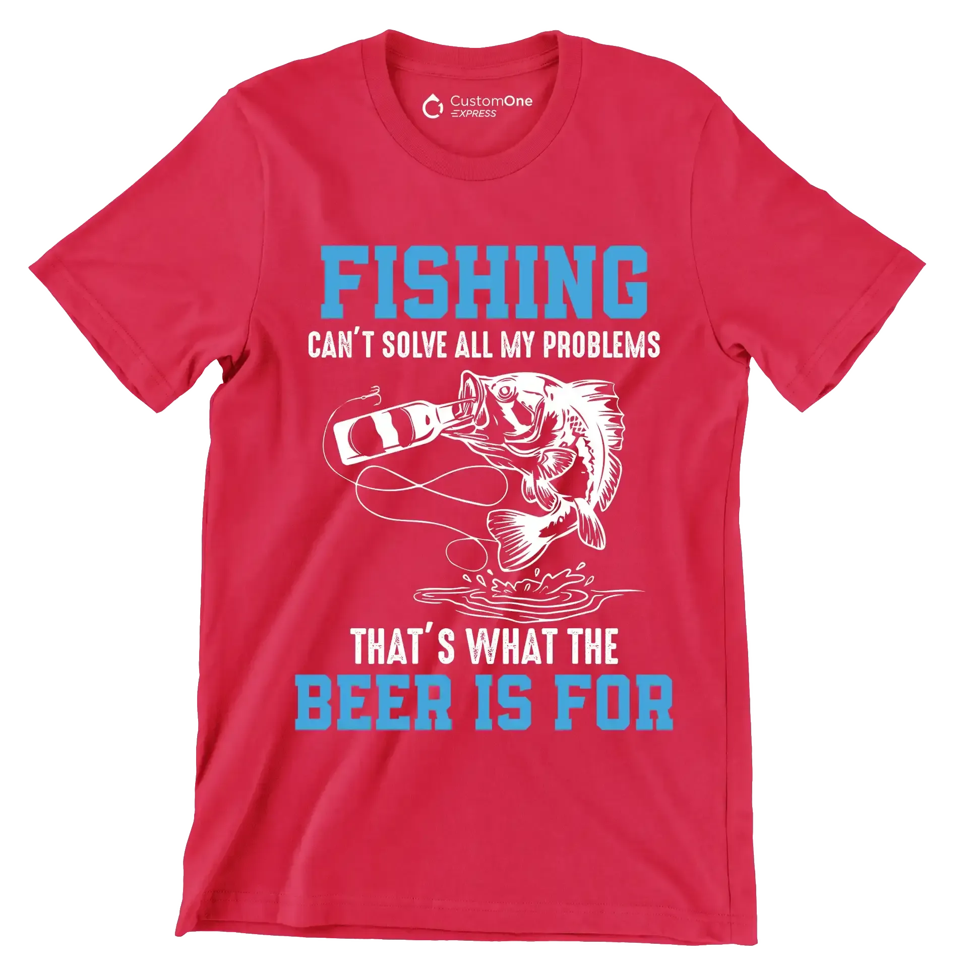 Fishing can't solve all my problems that's what the beer is for - Fishing Themed T-Shirt-Red-S-Custom One Express