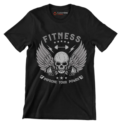 Fitness Improve Your Power - Gym Themed T-Shirt-Black-S-Custom One Express