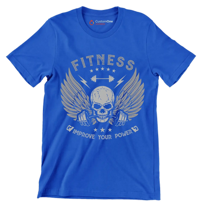 Fitness Improve Your Power - Gym Themed T-Shirt-Blue-S-Custom One Express