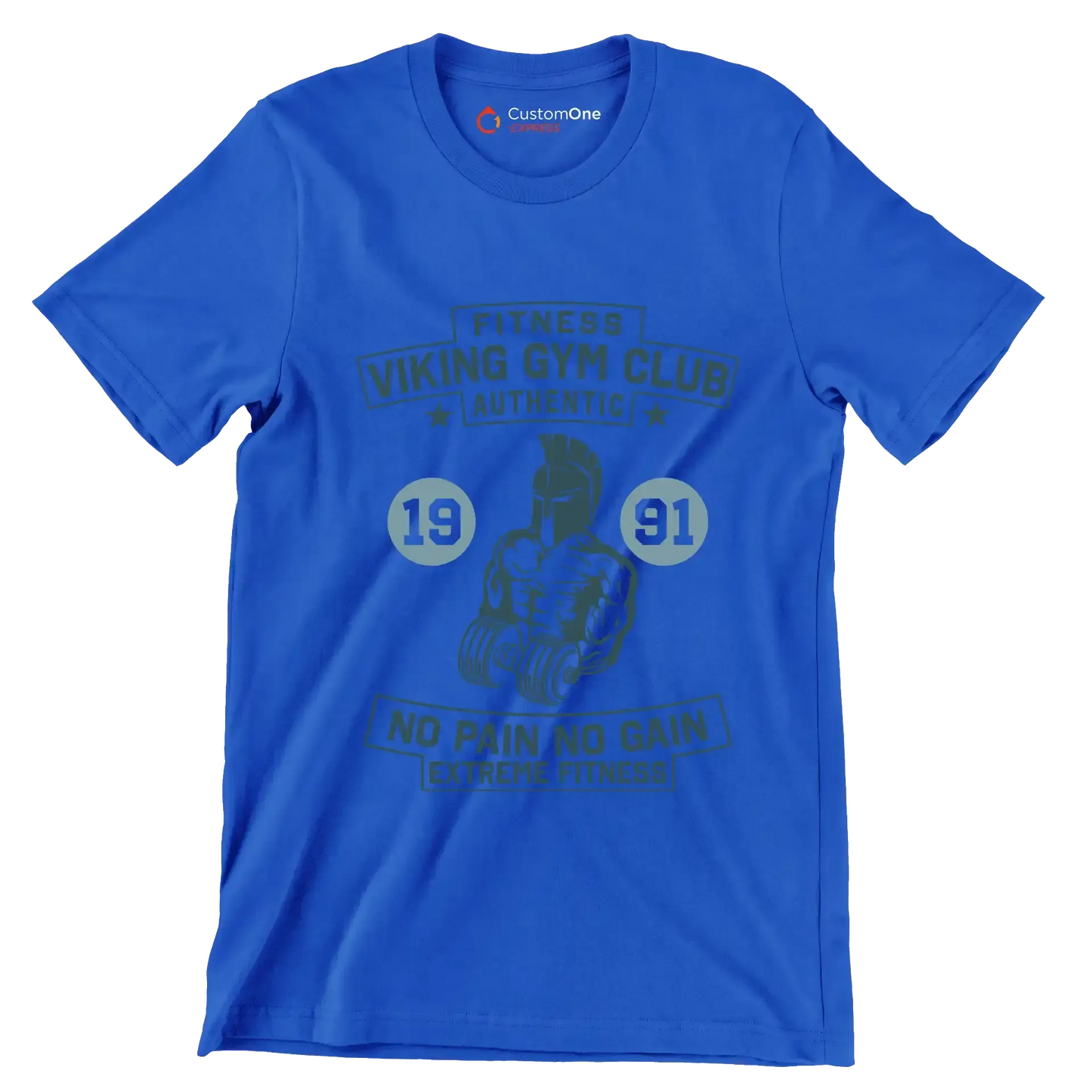 Fitness Viking Gym Club Authentic 19 91 No Pain No Gain Extreme Fitness - Gym Themed T-Shirt-Blue-S-Custom One Express