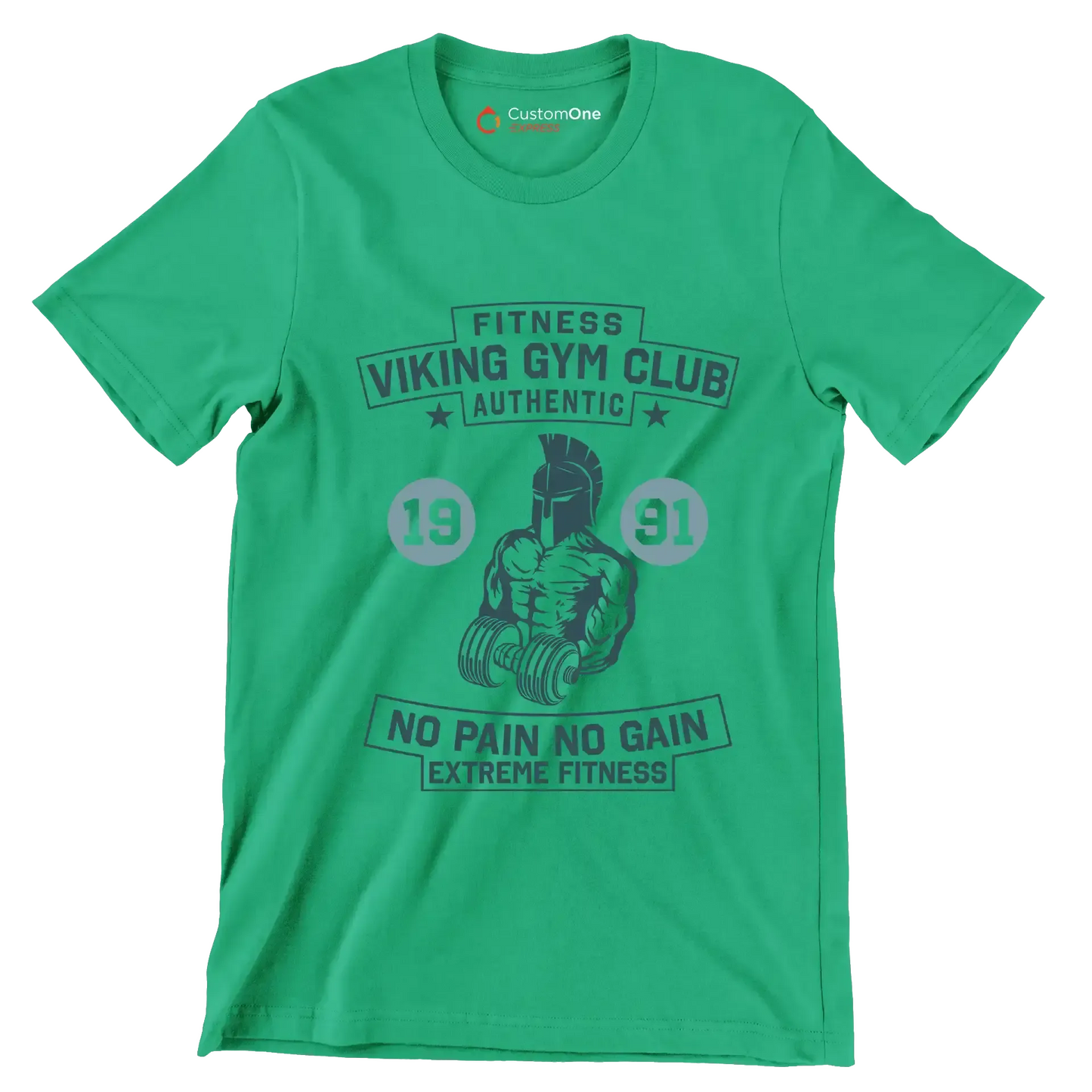 Fitness Viking Gym Club Authentic 19 91 No Pain No Gain Extreme Fitness - Gym Themed T-Shirt-Green-S-Custom One Express