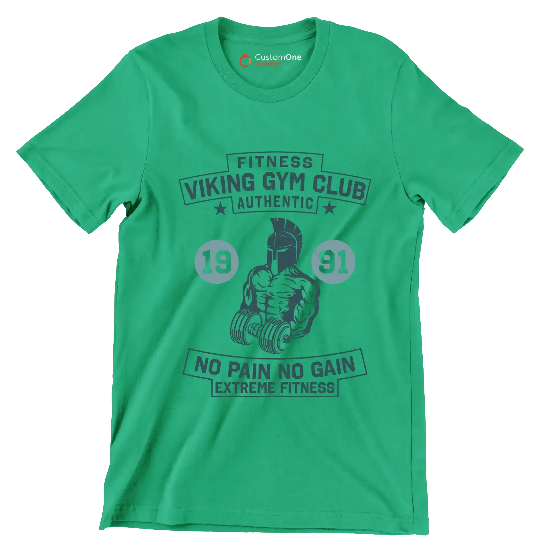 Fitness Viking Gym Club Authentic 19 91 No Pain No Gain Extreme Fitness - Gym Themed T-Shirt-Green-S-Custom One Express