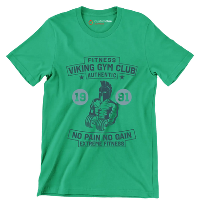 Fitness Viking Gym Club Authentic 19 91 No Pain No Gain Extreme Fitness - Gym Themed T-Shirt-Green-S-Custom One Express