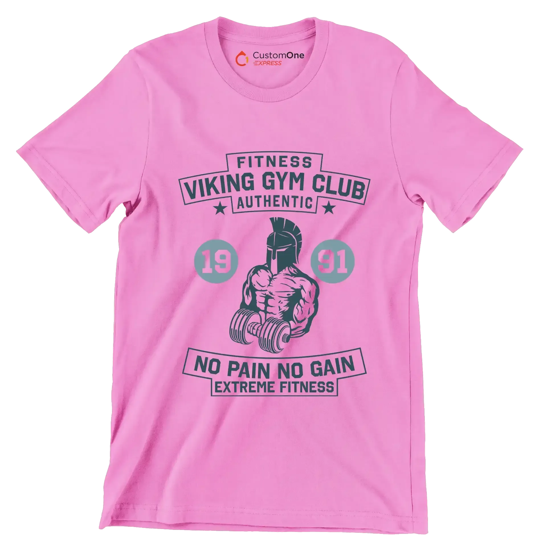Fitness Viking Gym Club Authentic 19 91 No Pain No Gain Extreme Fitness - Gym Themed T-Shirt-Pink-S-Custom One Express