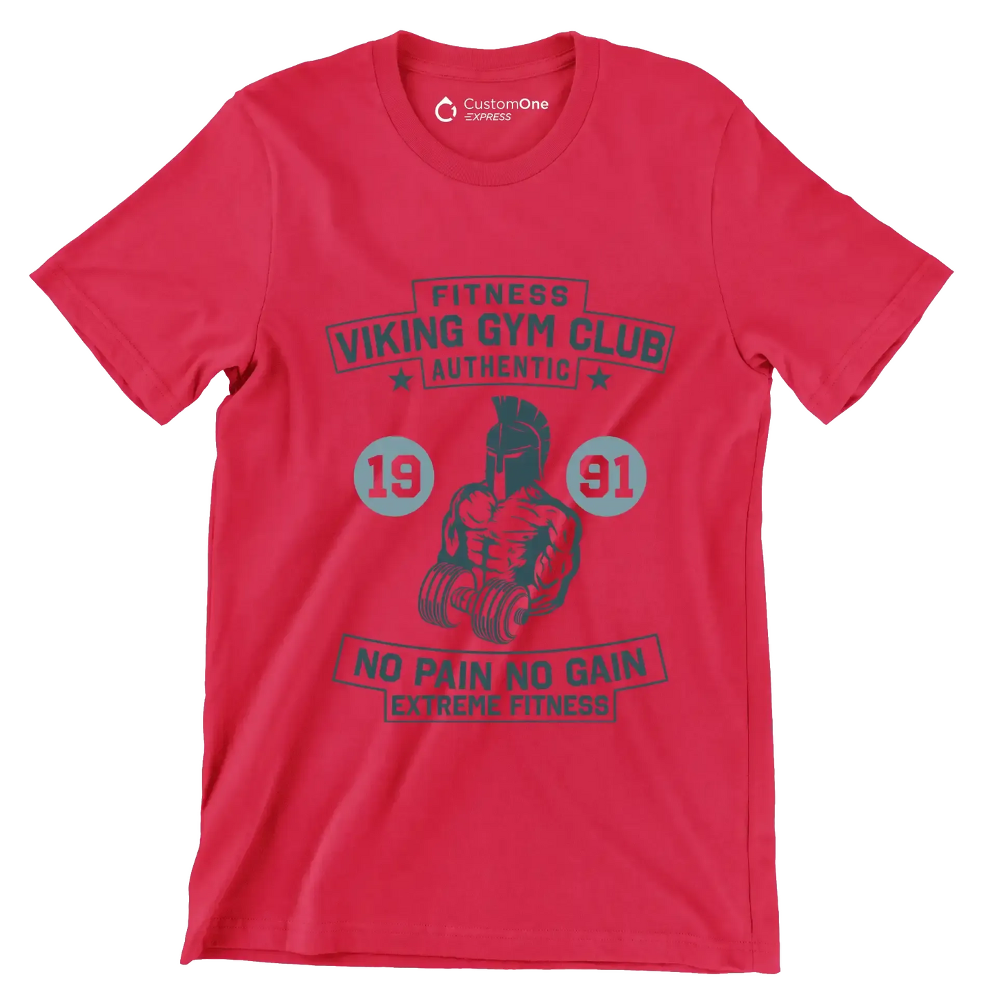 Fitness Viking Gym Club Authentic 19 91 No Pain No Gain Extreme Fitness - Gym Themed T-Shirt-Red-S-Custom One Express