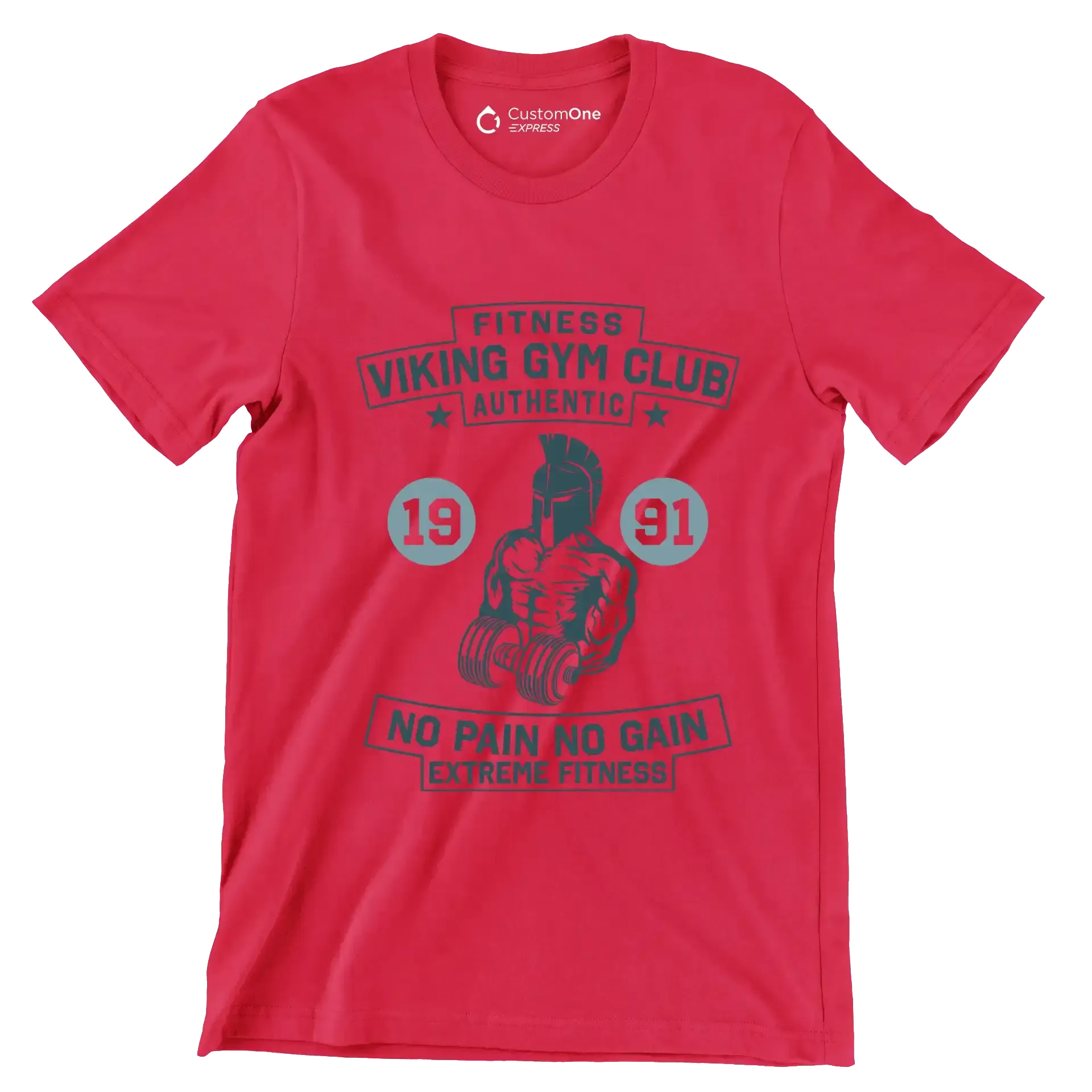 Fitness Viking Gym Club Authentic 19 91 No Pain No Gain Extreme Fitness - Gym Themed T-Shirt-Red-S-Custom One Express