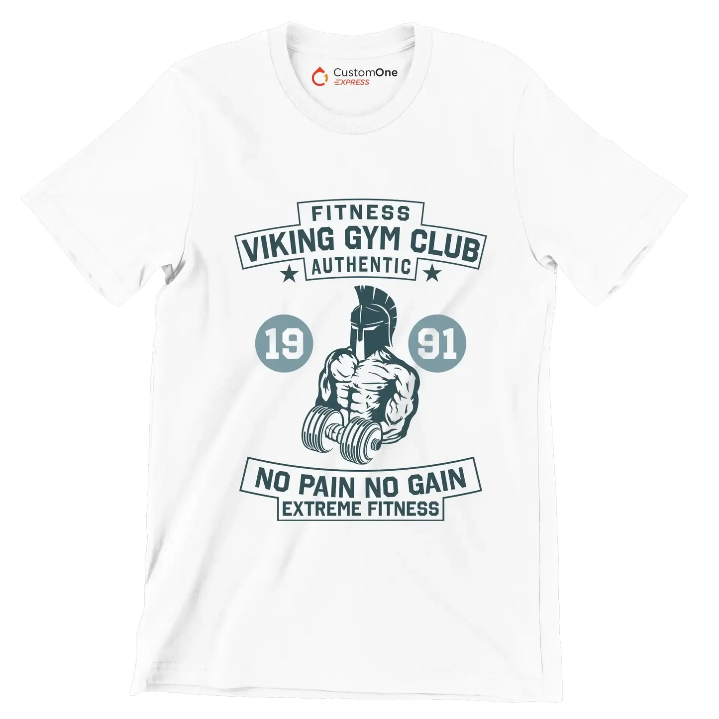 Fitness Viking Gym Club Authentic 19 91 No Pain No Gain Extreme Fitness - Gym Themed T-Shirt-White-S-Custom One Express