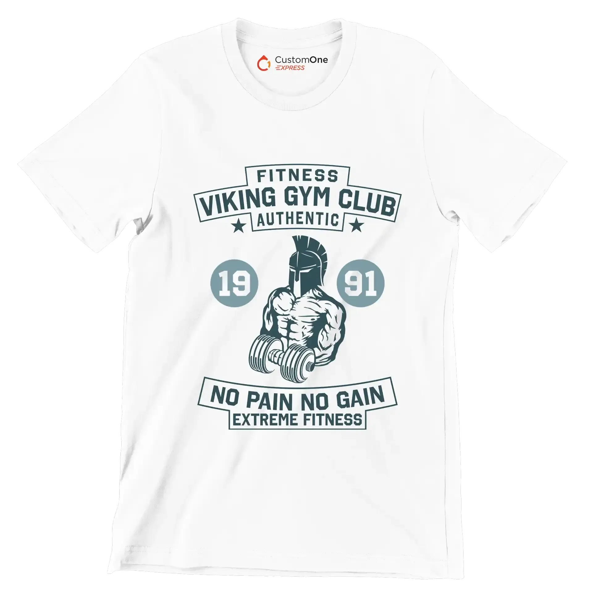 Fitness Viking Gym Club Authentic 19 91 No Pain No Gain Extreme Fitness - Gym Themed T-Shirt-White-S-Custom One Express