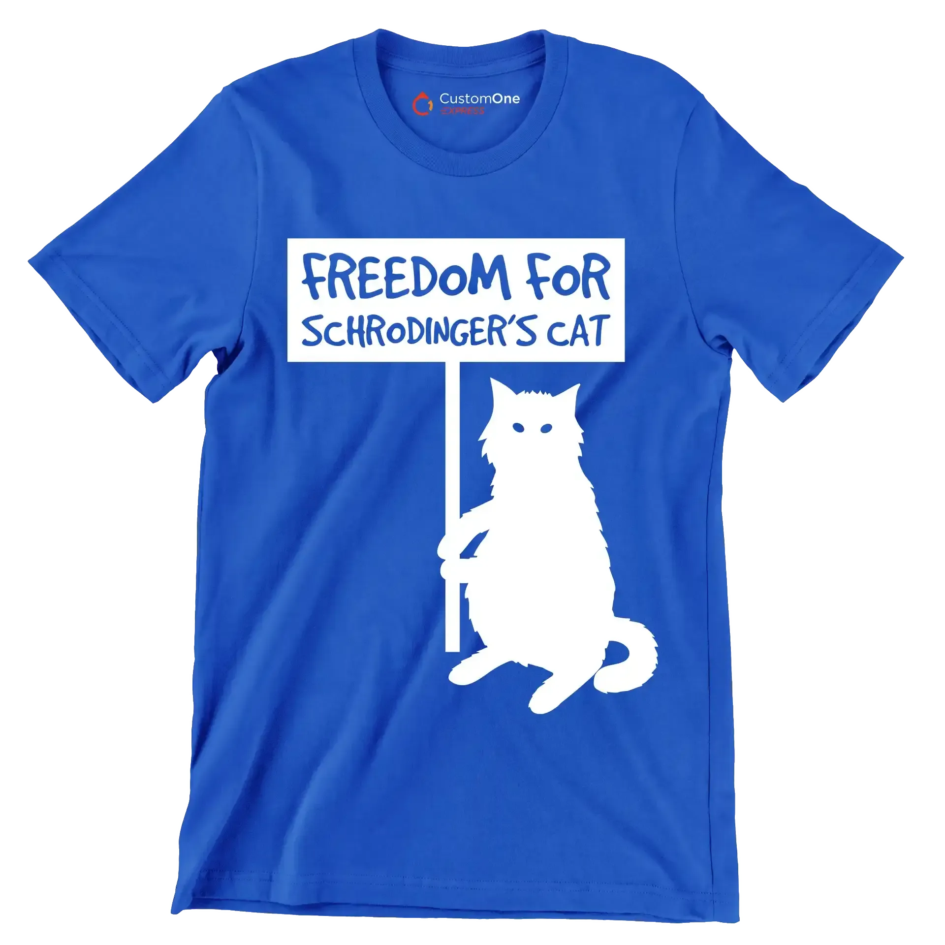 Freedom for schrodinger's cat - Cat Themed T-Shirt-Blue-S-Custom One Express