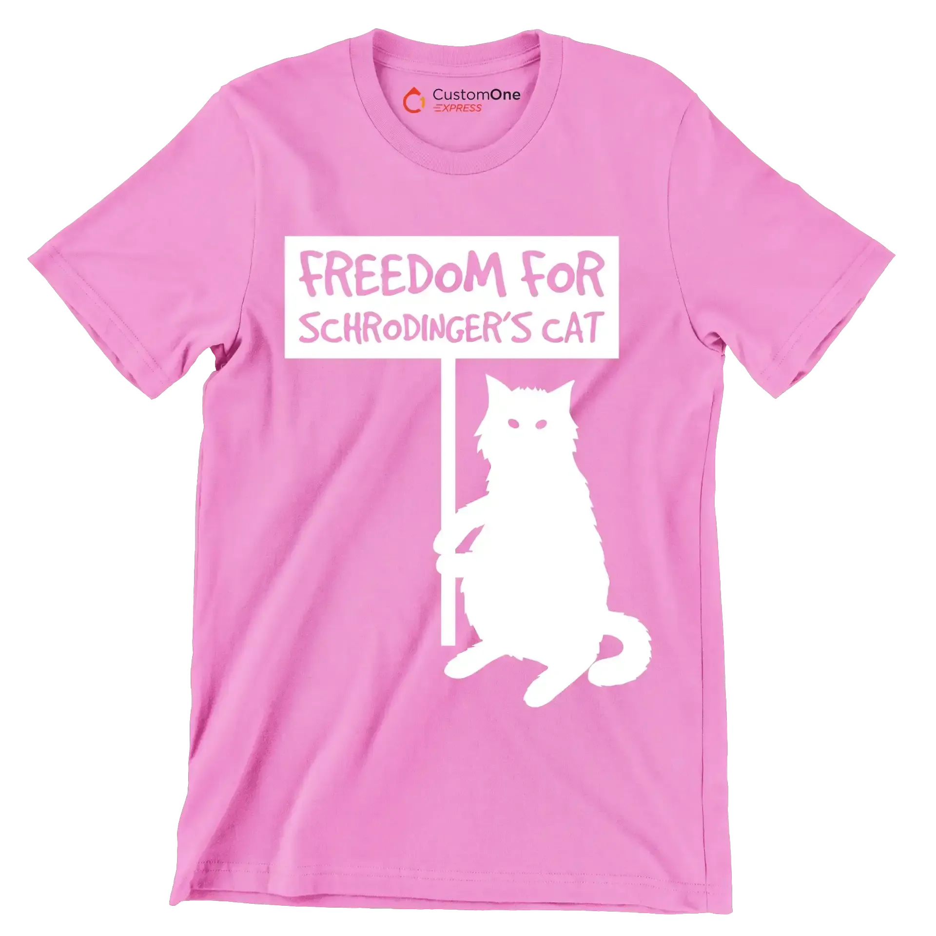 Freedom for schrodinger's cat - Cat Themed T-Shirt-Pink-S-Custom One Express