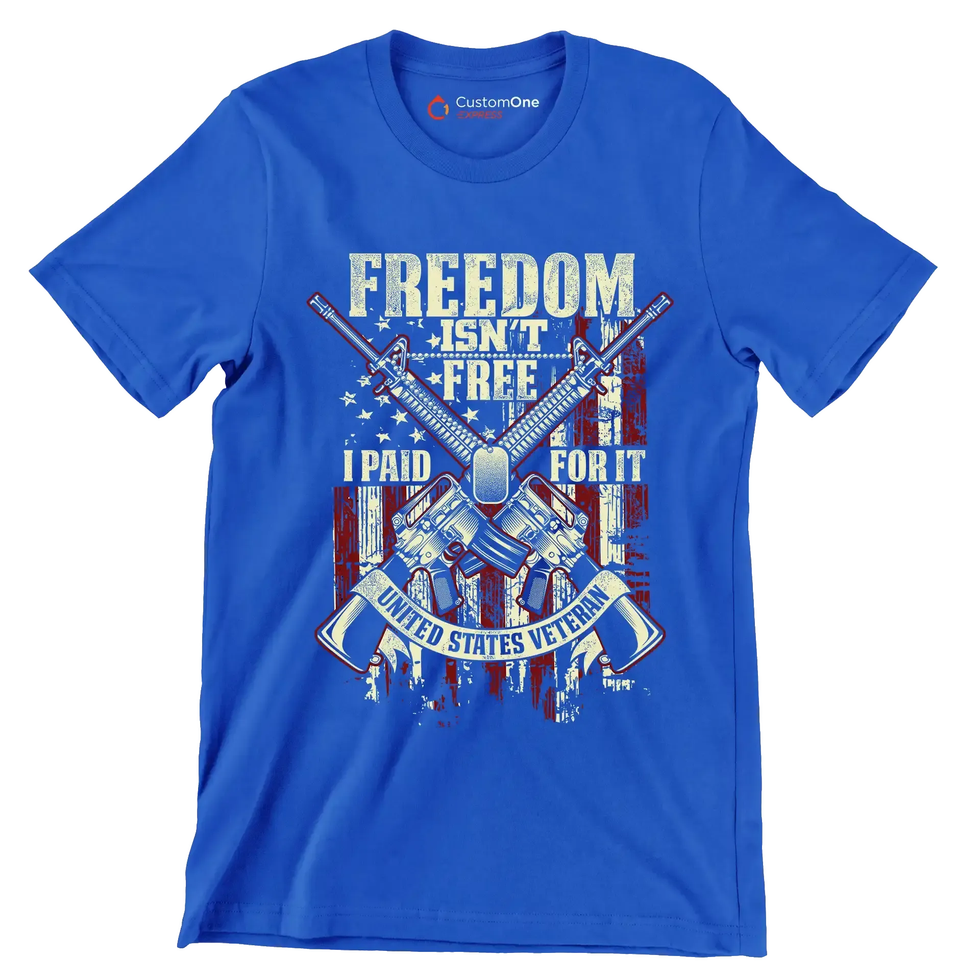 Freedom isn't free I paid for it united states veteran - Veterans Themed T-Shirt-Blue-S-Custom One Express