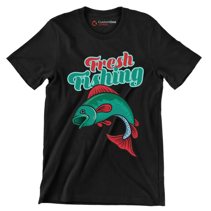 Fresh fishing - Fishing Themed T-Shirt-Black-S-Custom One Express