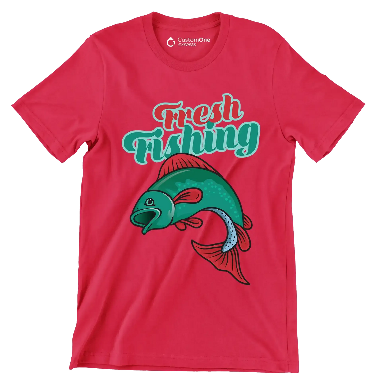 Fresh fishing - Fishing Themed T-Shirt-Red-S-Custom One Express