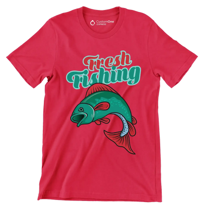 Fresh fishing - Fishing Themed T-Shirt-Red-S-Custom One Express