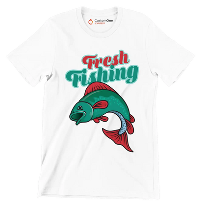 Fresh fishing - Fishing Themed T-Shirt-White-S-Custom One Express